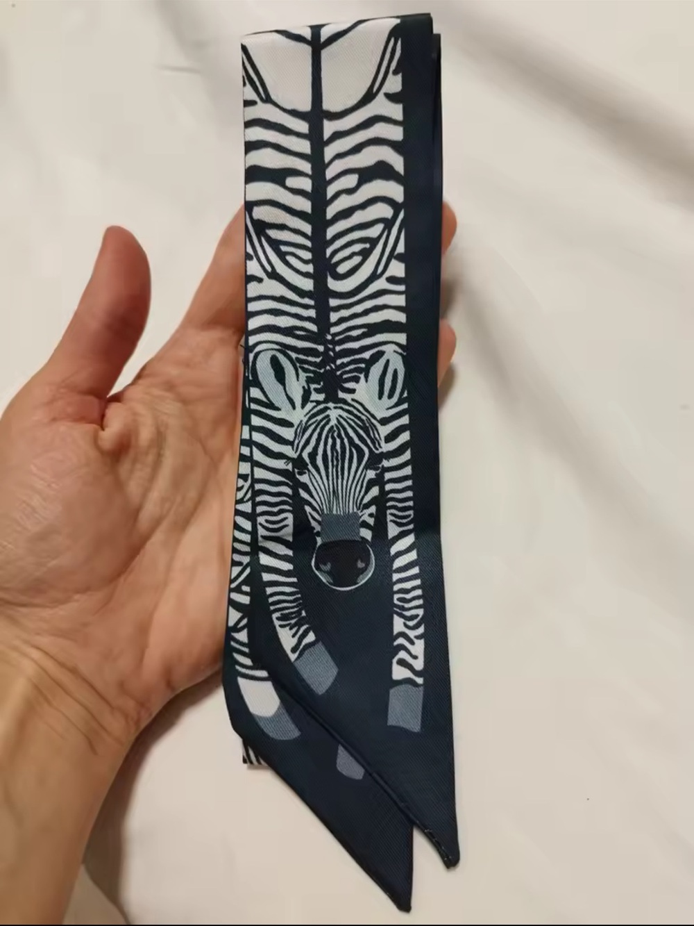 Stylish Zebra Print Twilly Scarf - Black & White - Picture 2 of 4